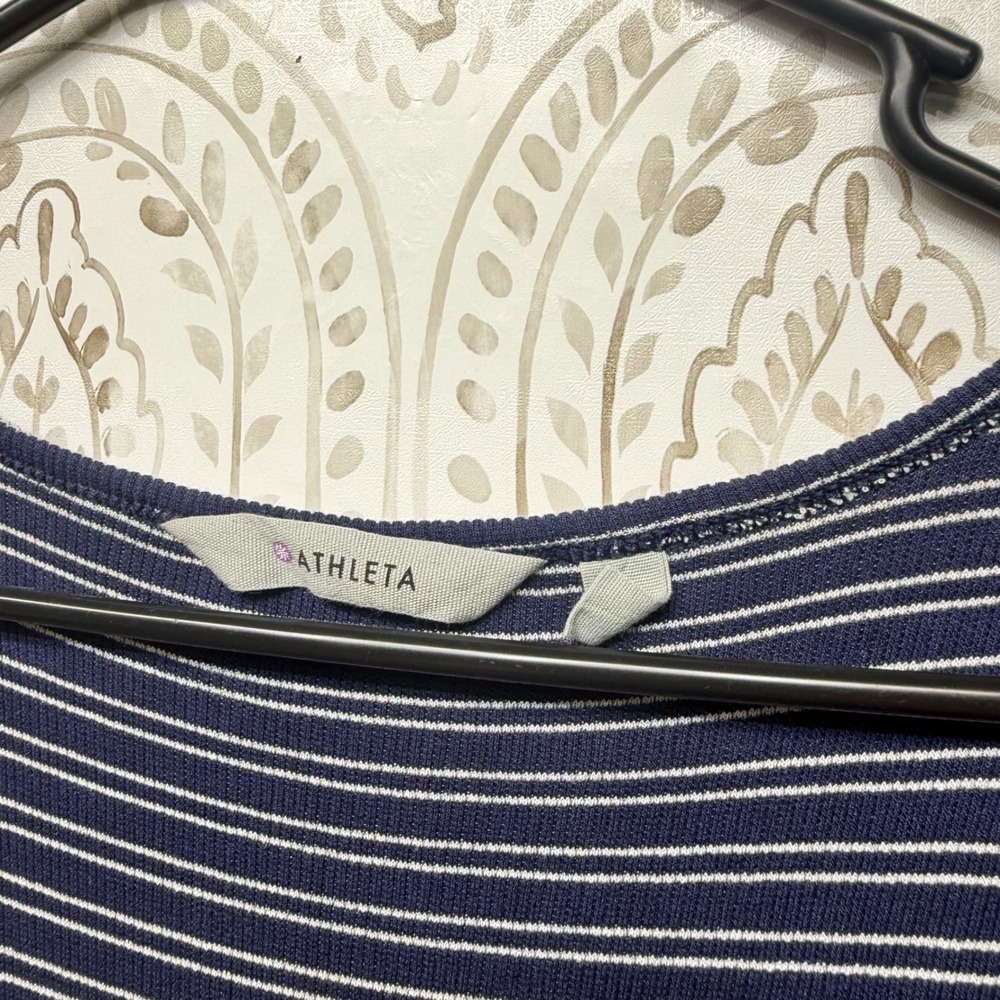 Athleta Maxi Dress Womens Medium Blue Striped Henley Button Sleeveless Rib Knit - Picture 4 of 7